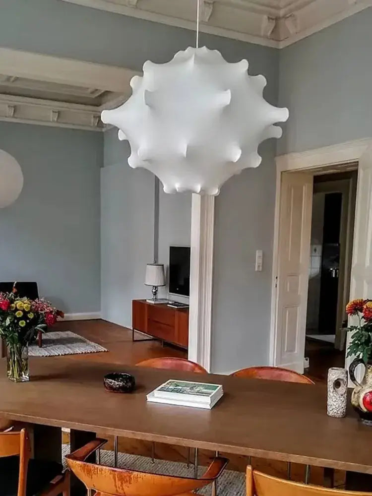 A white elegant silk pendant lamp with a ruffled petal starburst design for living room decorbites elegant silk pendant