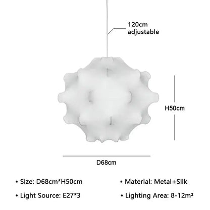 Elegant silk pendant lamp white spherical pendant lamp with textured spiky metal and silk surface for living room decorbites elegant silk