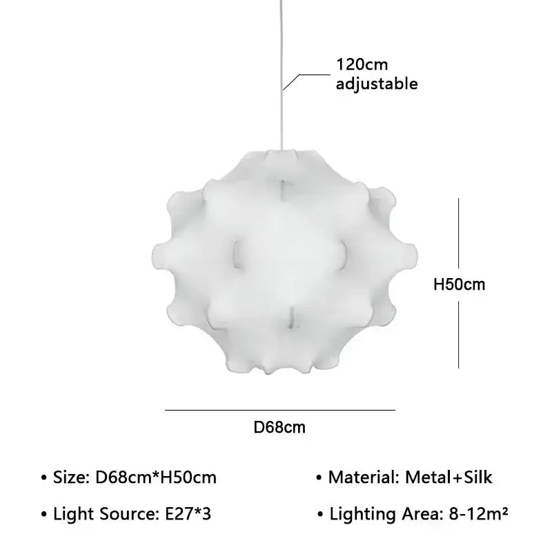 Elegant silk pendant lamp white spherical pendant lamp with textured spiky metal and silk surface for living room decorbites elegant silk