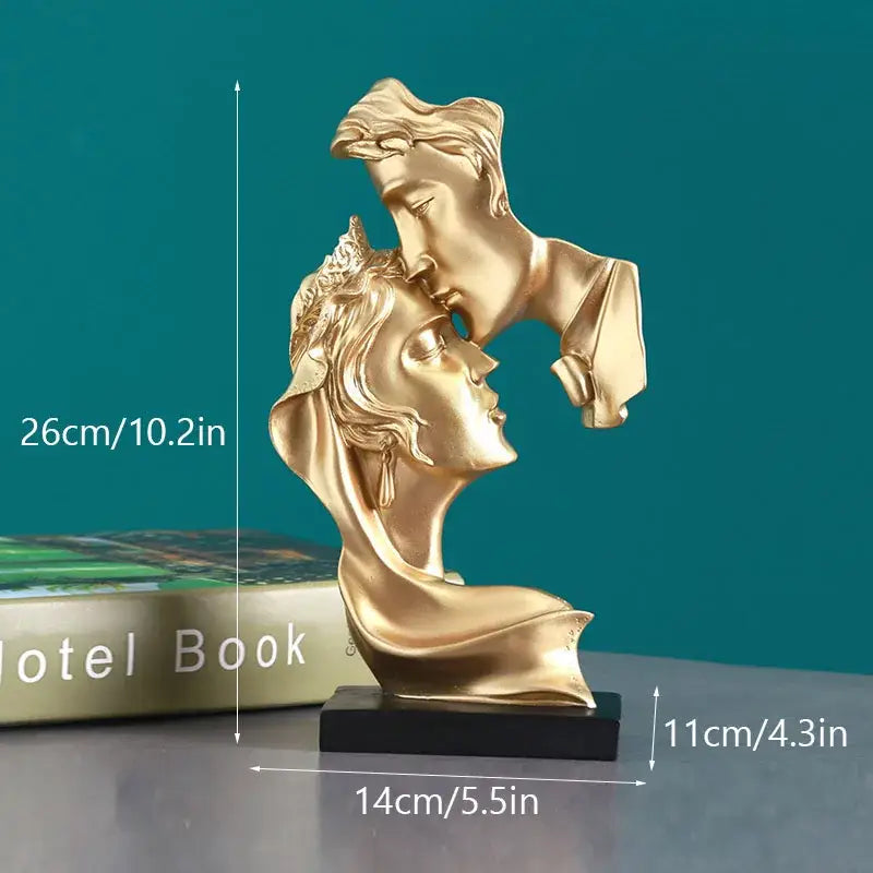 Elegant silver and gold 26cm resin kissing couple sculpture with detailed flowing hair for home decor