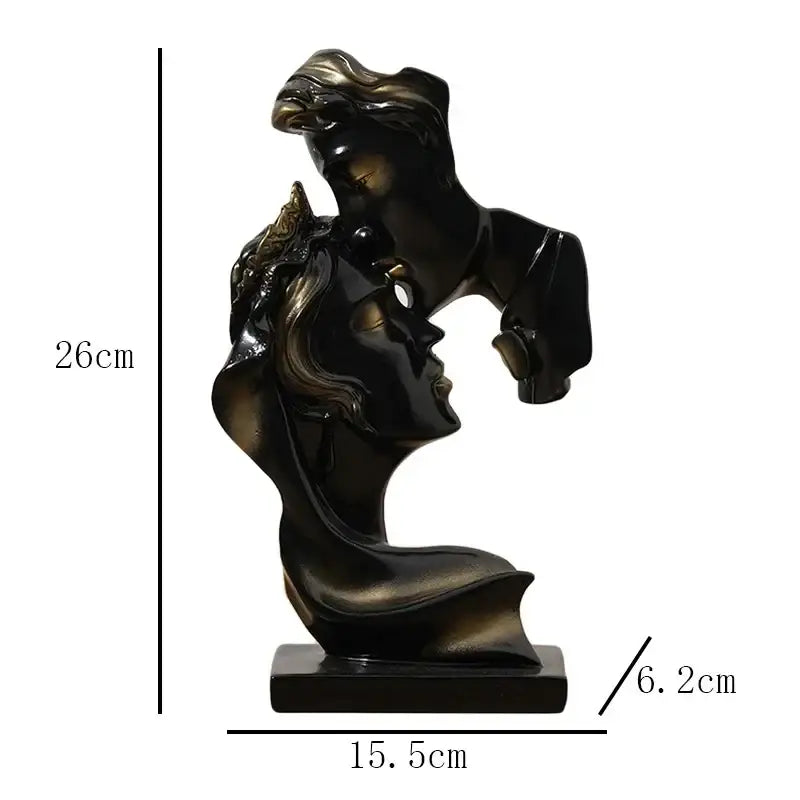Elegant silver and gold 26cm resin kissing couple sculpture in black and gold resin for home decor living room display