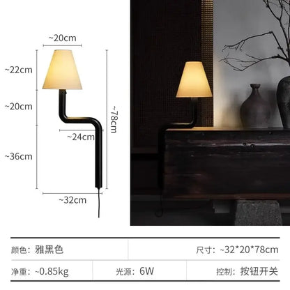 Black matte wall-mounted lamp with curved metal arm and beige fabric shade for decorbites elegant solid wood table lamp decor