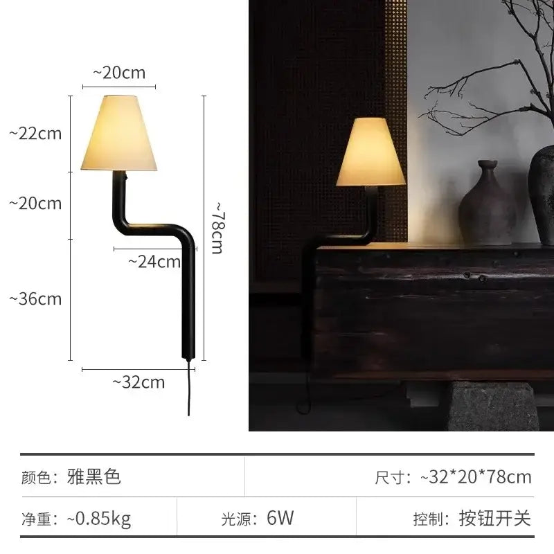 Black matte wall-mounted lamp with curved metal arm and beige fabric shade for decorbites elegant solid wood table lamp decor
