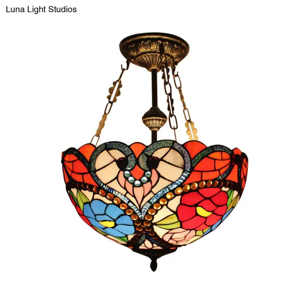 DecorBites™ Elegant Stained Glass Blossom Ceiling Lamp with Bead Accent - Semi Flush Mount for Hotel