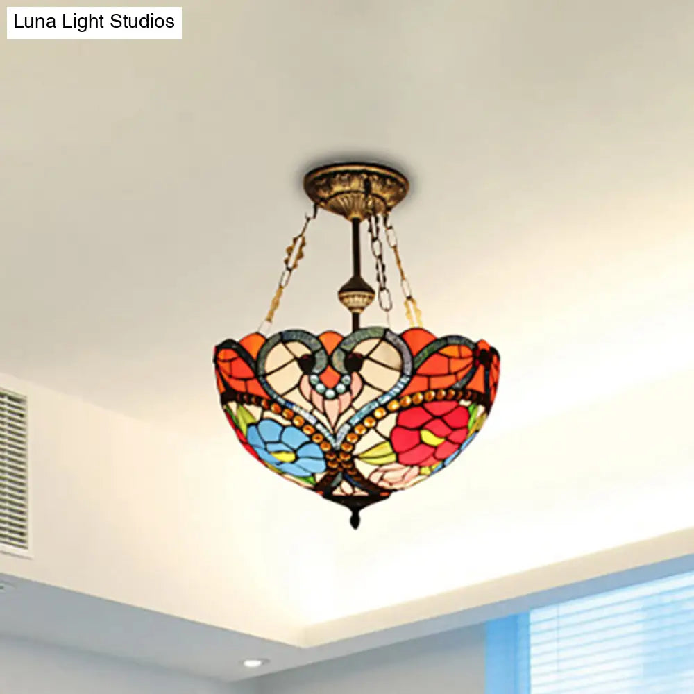 DecorBites™ Elegant Stained Glass Blossom Ceiling Lamp with Bead Accent - Semi Flush Mount for Hotel
