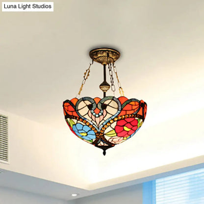 DecorBites™ Elegant Stained Glass Blossom Ceiling Lamp with Bead Accent - Semi Flush Mount for Hotel