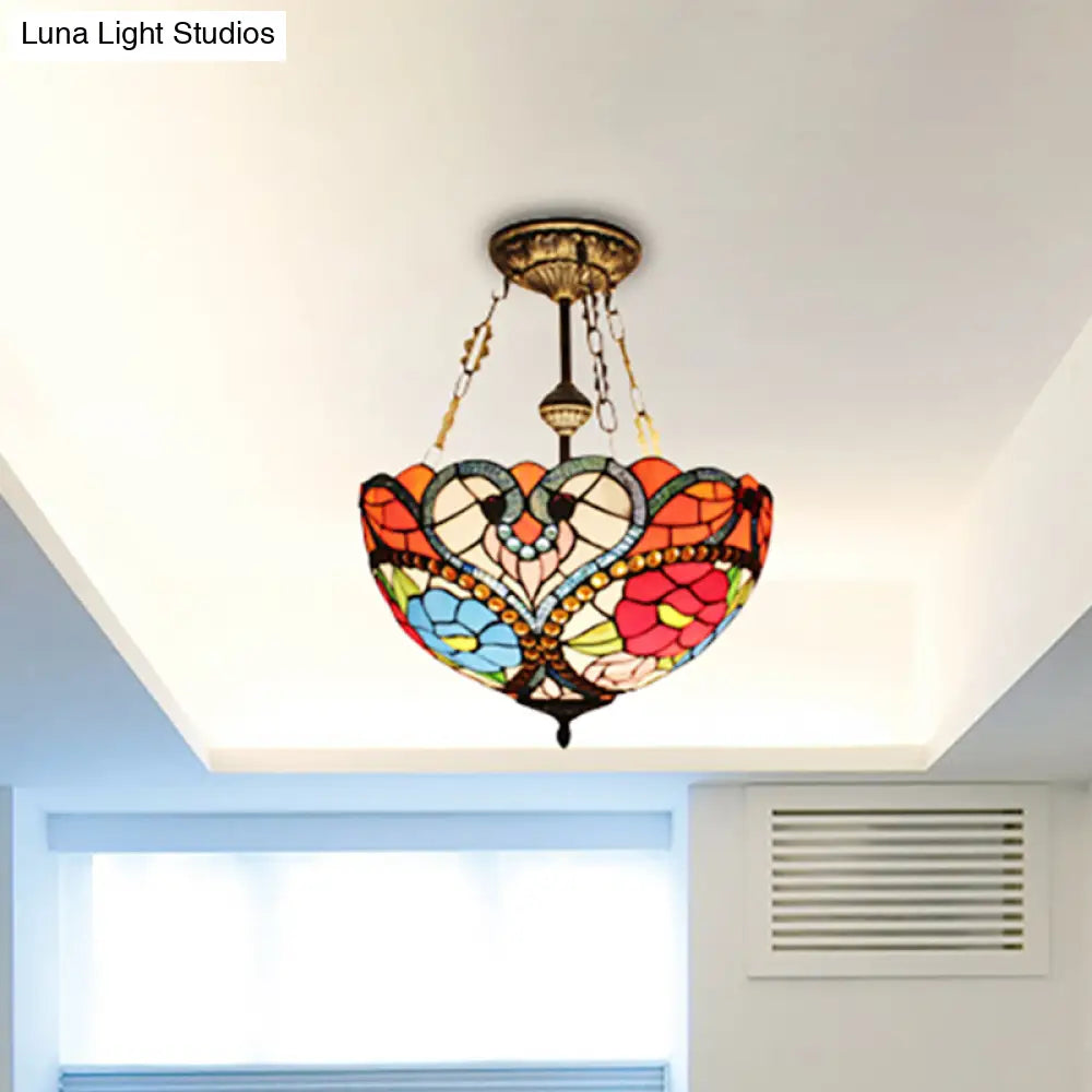DecorBites™ Elegant Stained Glass Blossom Ceiling Lamp with Bead Accent - Semi Flush Mount for Hotel