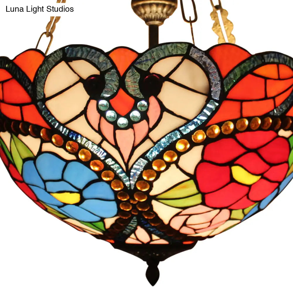 DecorBites™ Elegant Stained Glass Blossom Ceiling Lamp with Bead Accent - Semi Flush Mount for Hotel