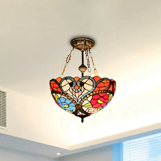DecorBites™ Elegant Stained Glass Blossom Ceiling Lamp with Bead Accent - Semi Flush Mount for Hotel