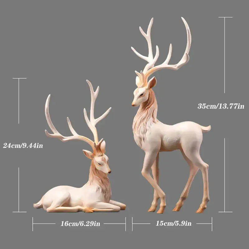 Elegant cream-colored resin elk figurine with detailed antlers and soft fur texture decorbites deer sculpture