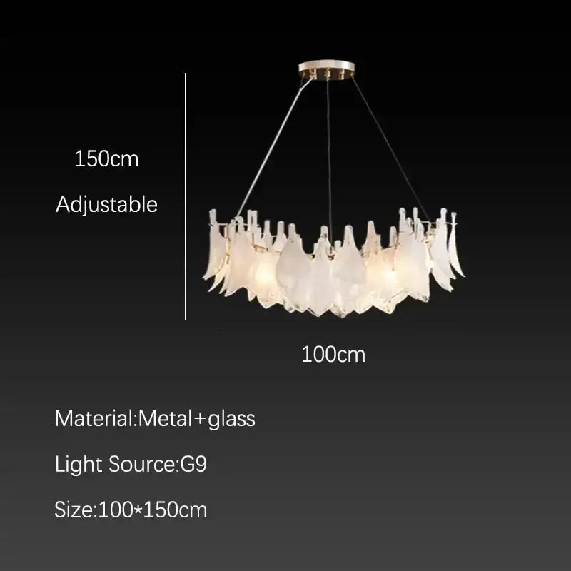 Elegant white feather cloud mist glass chandelier with translucent frosted leaf shades by decorbites for bedroom decor