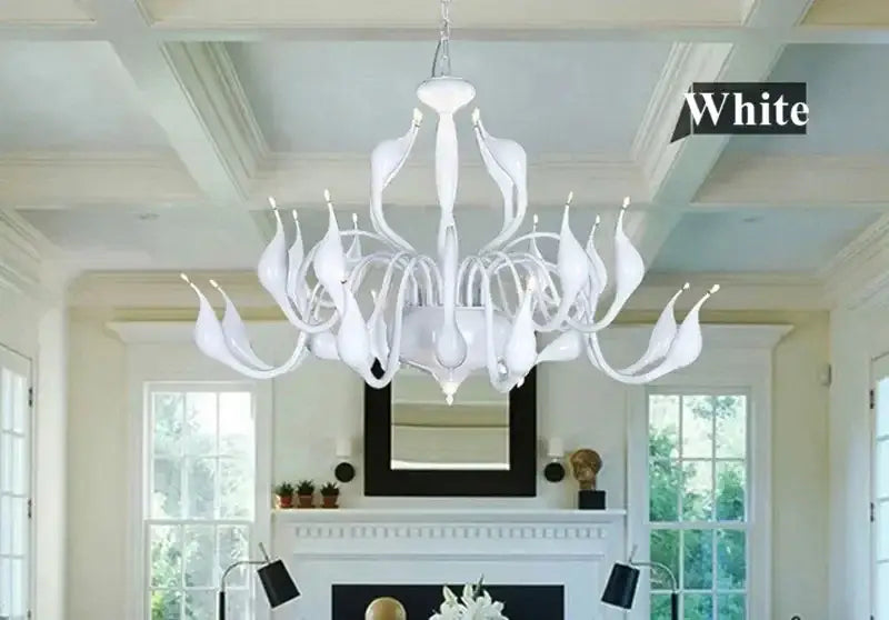 Elegant white glass iron swan pendant chandelier with sculptural arms modern design for living room decorbites iron swan