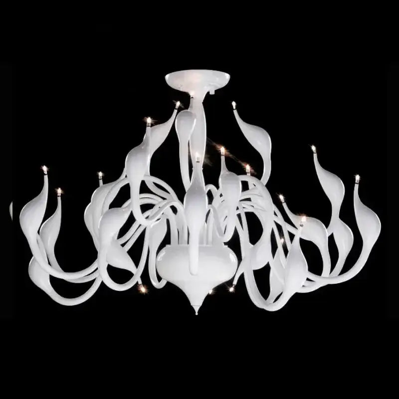 Elegant white glass iron swan pendant chandelier with flowing curves and candle lights for living room decorbites iron swan