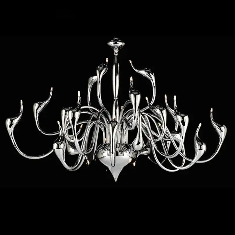 Elegant white glass iron swan pendant chandelier with chrome-finished flowing arms and central teardrop pendant for living room decorbites iron swan
