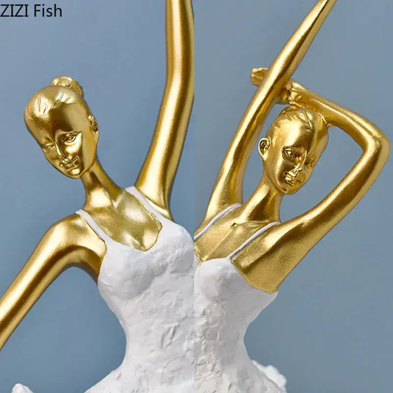 Elegant white and gold ballet dancer resin sculpture with textured dress for bedroom decor or resin sculpture desk display