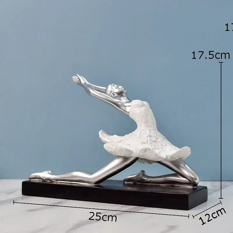 Elegant white and gold ballet dancer resin sculpture with textured tutu on black base ideal for resin sculpture desk decor