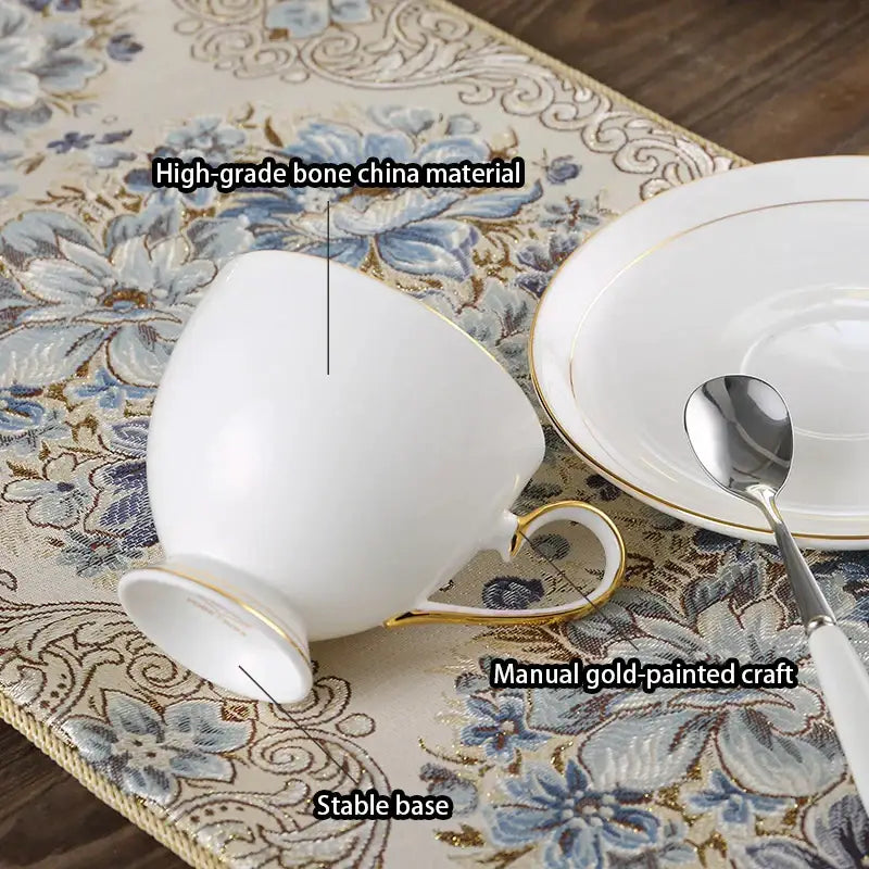 Elegant white and gold bone china coffee set teacup with delicate gold trim and stable base for dining room use