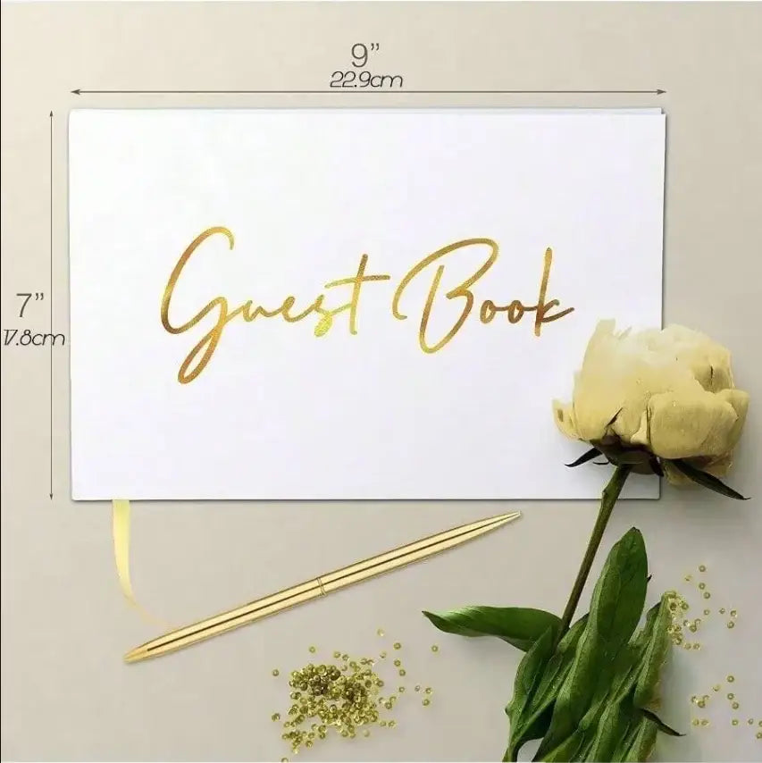 Elegant white decorbites guest book with gold foil lettering for wedding reception guest book decor