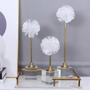 Elegant white organza flower glass craft sculpture with gold stems on clear bases for living room decor craft hyalinite