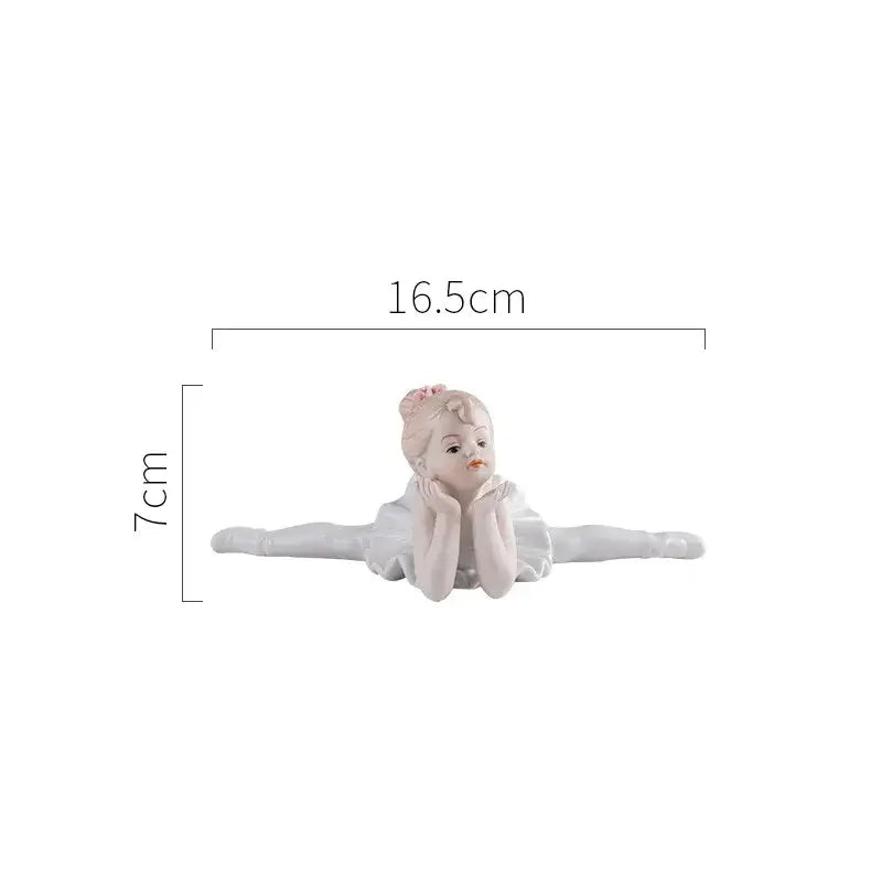 Elegant white porcelain ballet girl figurine in a graceful split with a pink flower, ideal bedroom decor