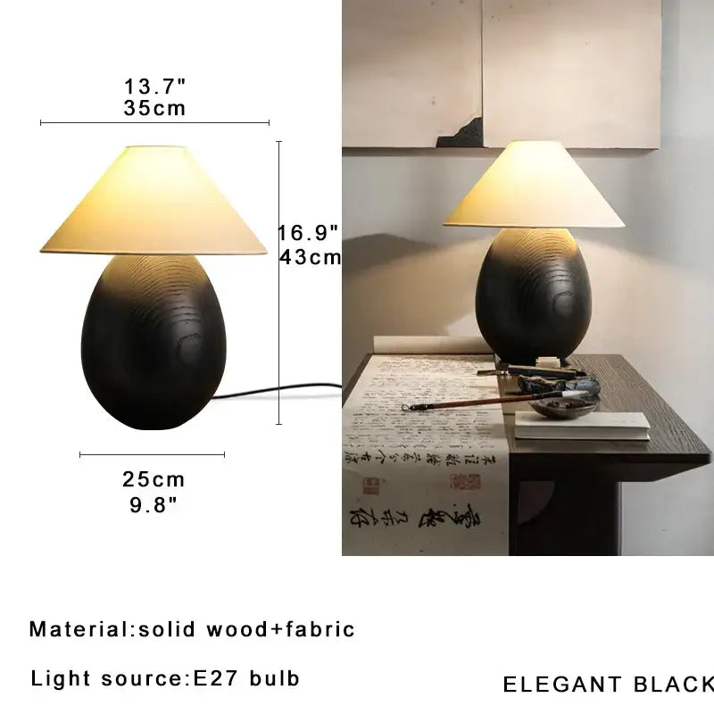 Elegant wood table lamp with black fabric shade and solid wood base from decorbites elegant wood table collection
