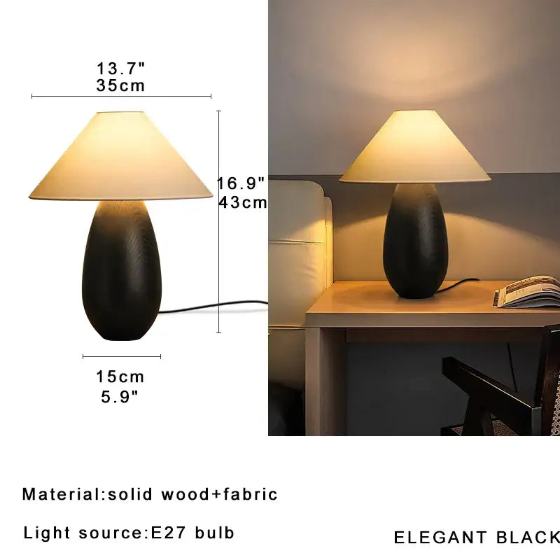 Elegant wood table lamp with black fabric shade and solid wood base perfect for bedroom decorbites elegant wood table
