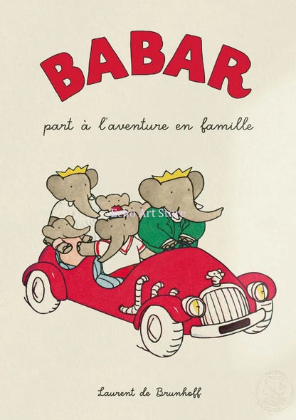 Elephant Babar Family Cartoon Print for Kids Room - 70X100cm Unframed / 9 - Posters