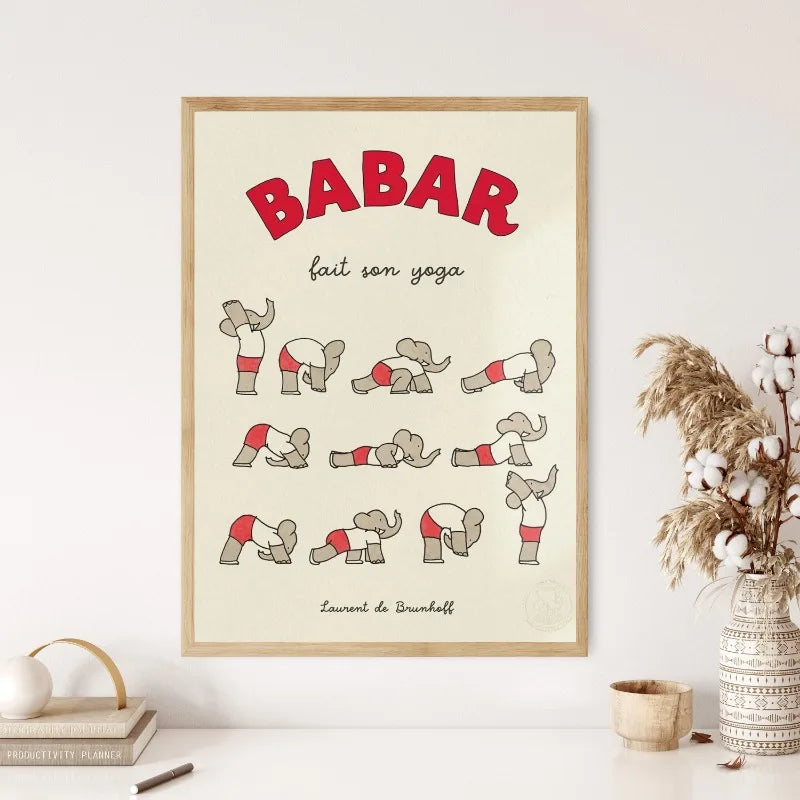Elephant Babar Family Yoga Poster for Kids Room - Posters