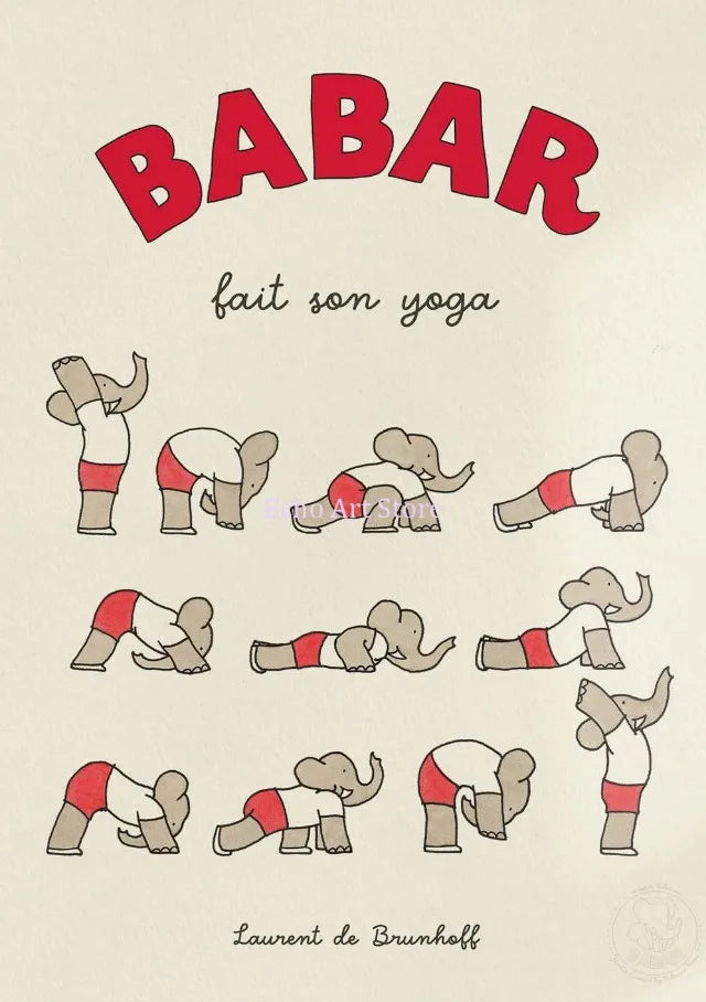 Elephant Babar Family Yoga Poster for Kids Room - 60X90cm Unframed / 6 - Posters