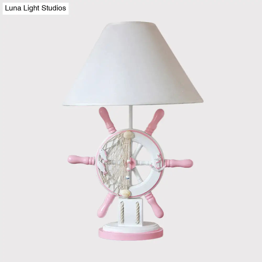 Elisa - Kids Rudder Resin Task Light Children Single Head Pink/Green Desk Lamp with Barrel White Fabric Shade