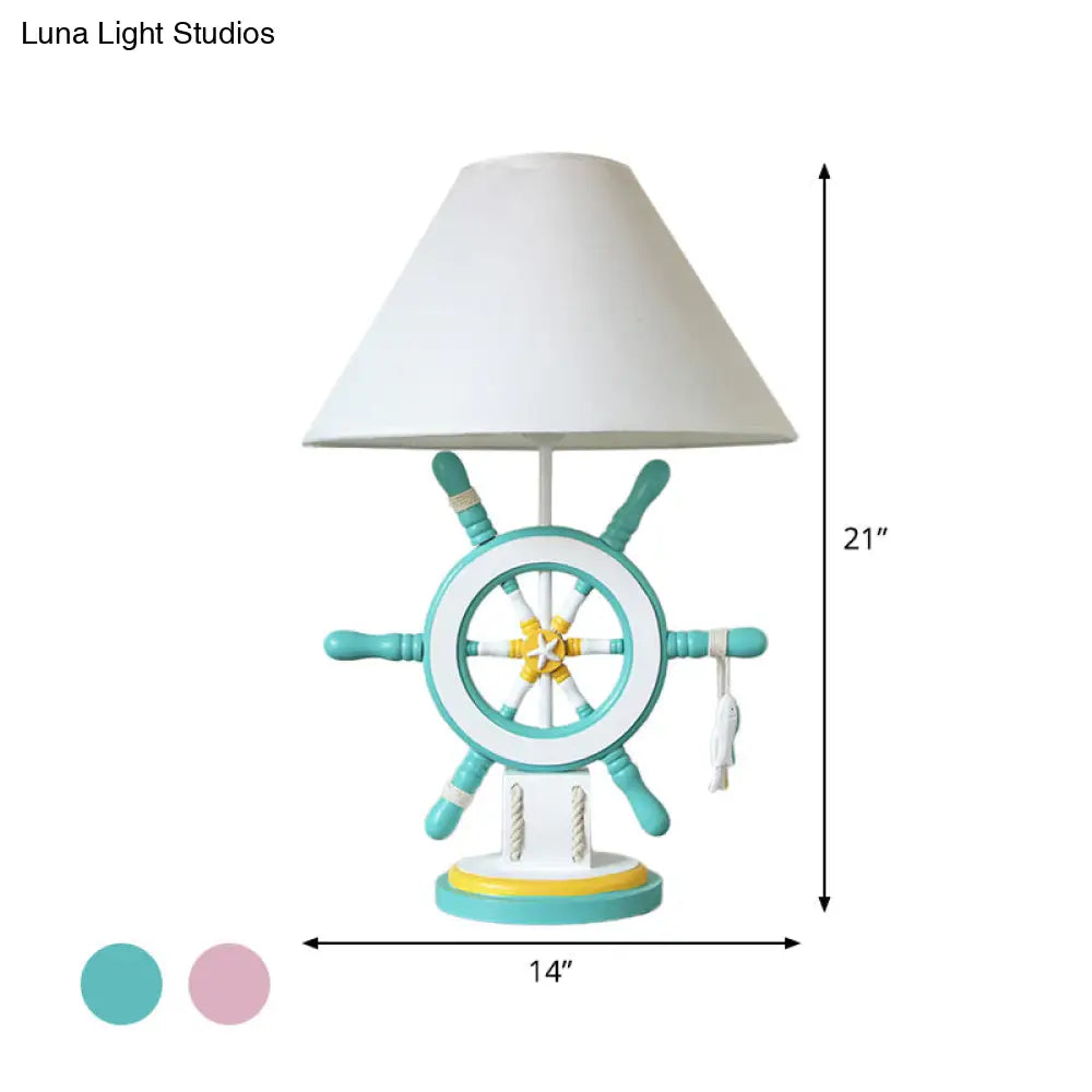 Elisa - Kids Rudder Resin Task Light Children Single Head Pink/Green Desk Lamp with Barrel White Fabric Shade