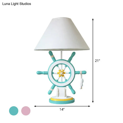 Elisa - Kids Rudder Resin Task Light Children Single Head Pink/Green Desk Lamp with Barrel White Fabric Shade