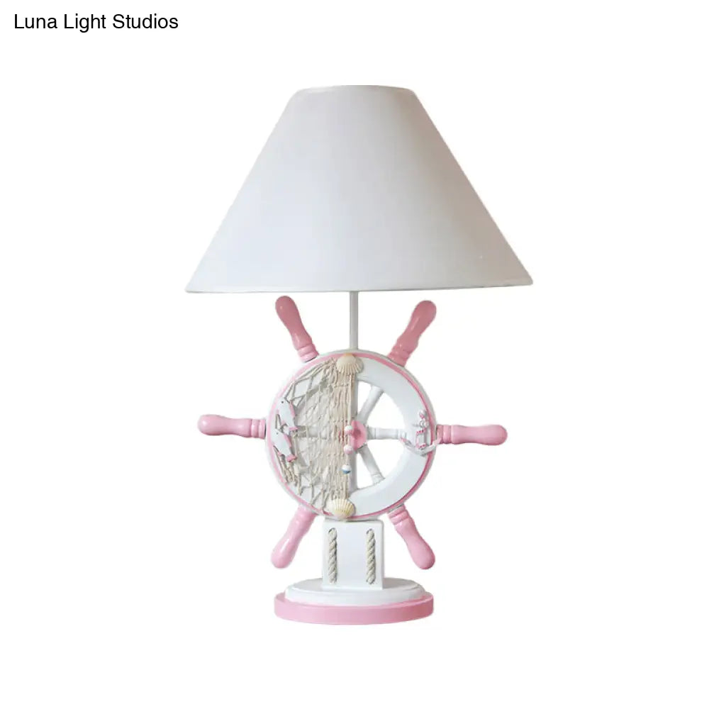 Elisa - Kids Rudder Resin Task Light Children Single Head Pink/Green Desk Lamp with Barrel White Fabric Shade