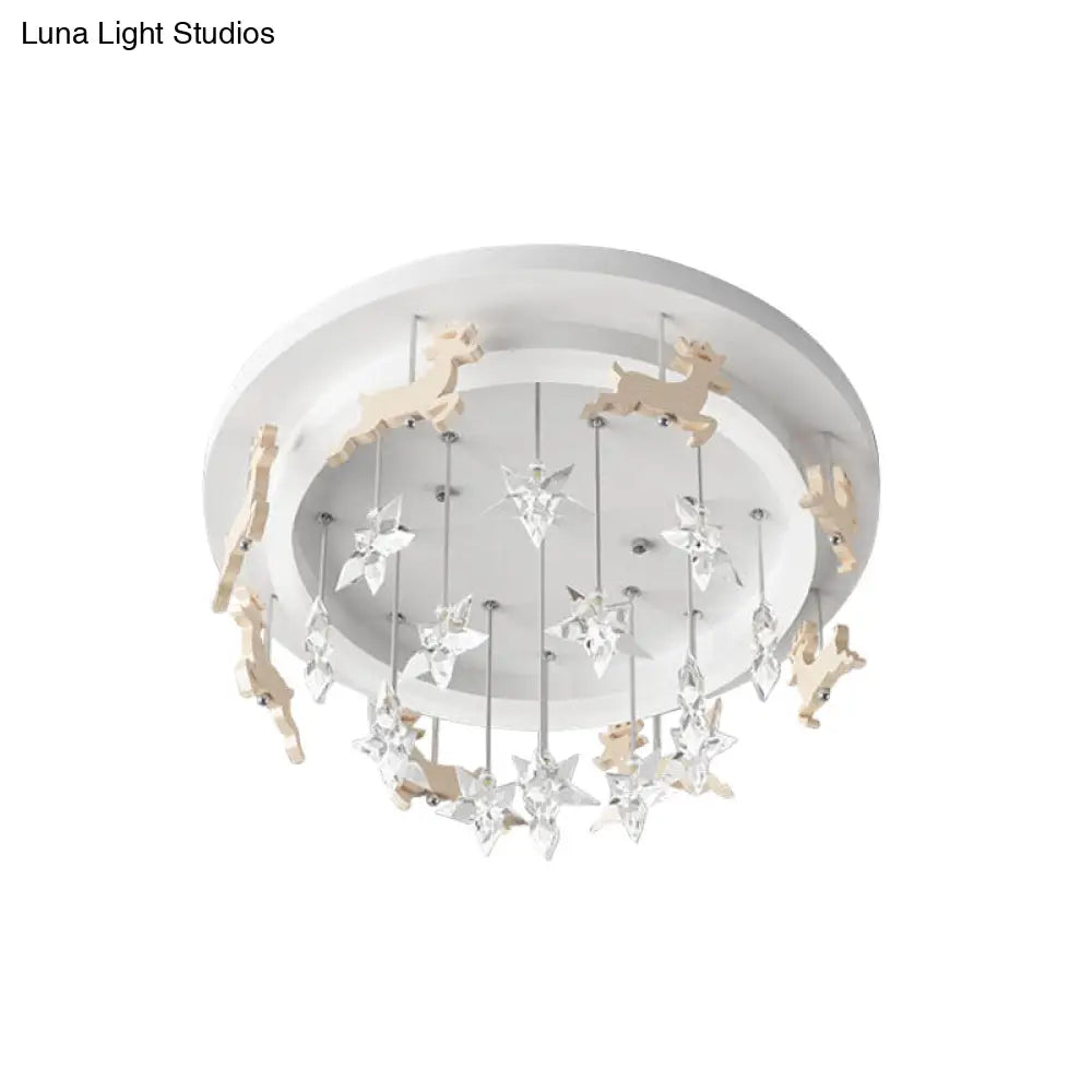 DecorBites™ DecorBites™ Elk Carousel Acrylic Semi Mount Lighting: Kid's White LED Ceiling Flush Light in Warm/White Light
