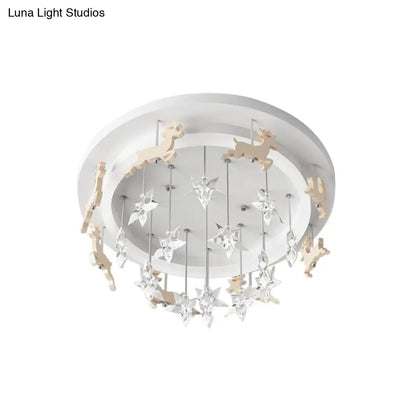 DecorBites™ DecorBites™ Elk Carousel Acrylic Semi Mount Lighting: Kid's White LED Ceiling Flush Light in Warm/White Light