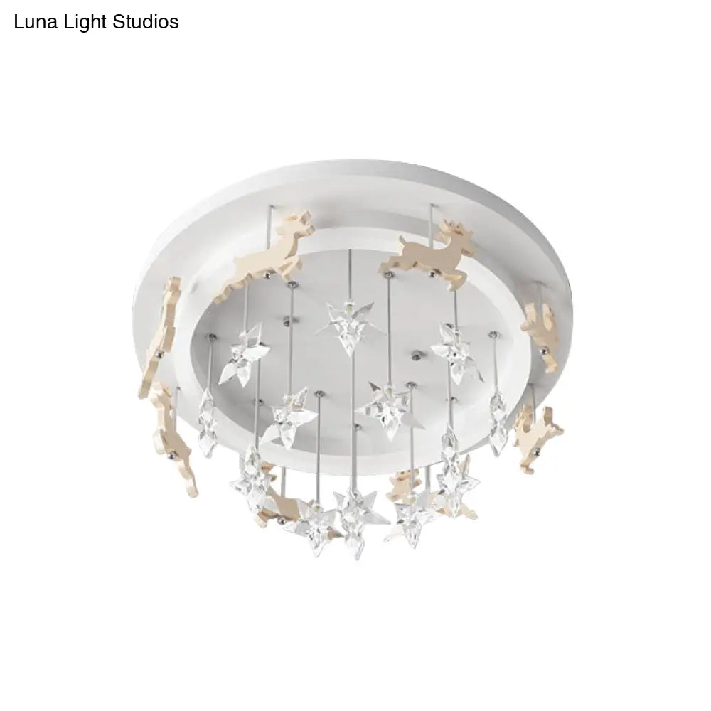 DecorBites™ DecorBites™ Elk Carousel Acrylic Semi Mount Lighting: Kid's White LED Ceiling Flush Light in Warm/White Light