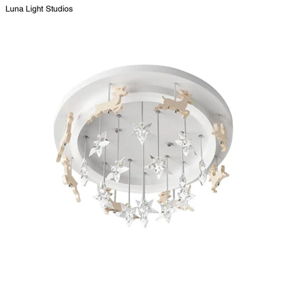 DecorBites™ DecorBites™ Elk Carousel Acrylic Semi Mount Lighting: Kid's White LED Ceiling Flush Light in Warm/White Light