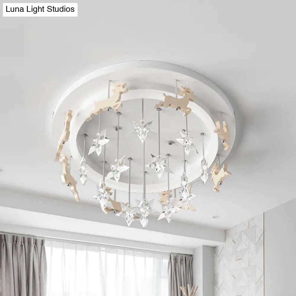 DecorBites™ DecorBites™ Elk Carousel Acrylic Semi Mount Lighting: Kid's White LED Ceiling Flush Light in Warm/White Light