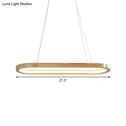 DecorBites™ Ellipse Wood Pendant Lighting Fixture - LED Simplicity in Beige (27.5"/35.5" Long)