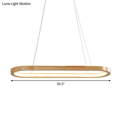 DecorBites™ Ellipse Wood Pendant Lighting Fixture - LED Simplicity in Beige (27.5"/35.5" Long)