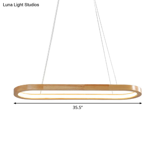 DecorBites™ Ellipse Wood Pendant Lighting Fixture - LED Simplicity in Beige (27.5"/35.5" Long)