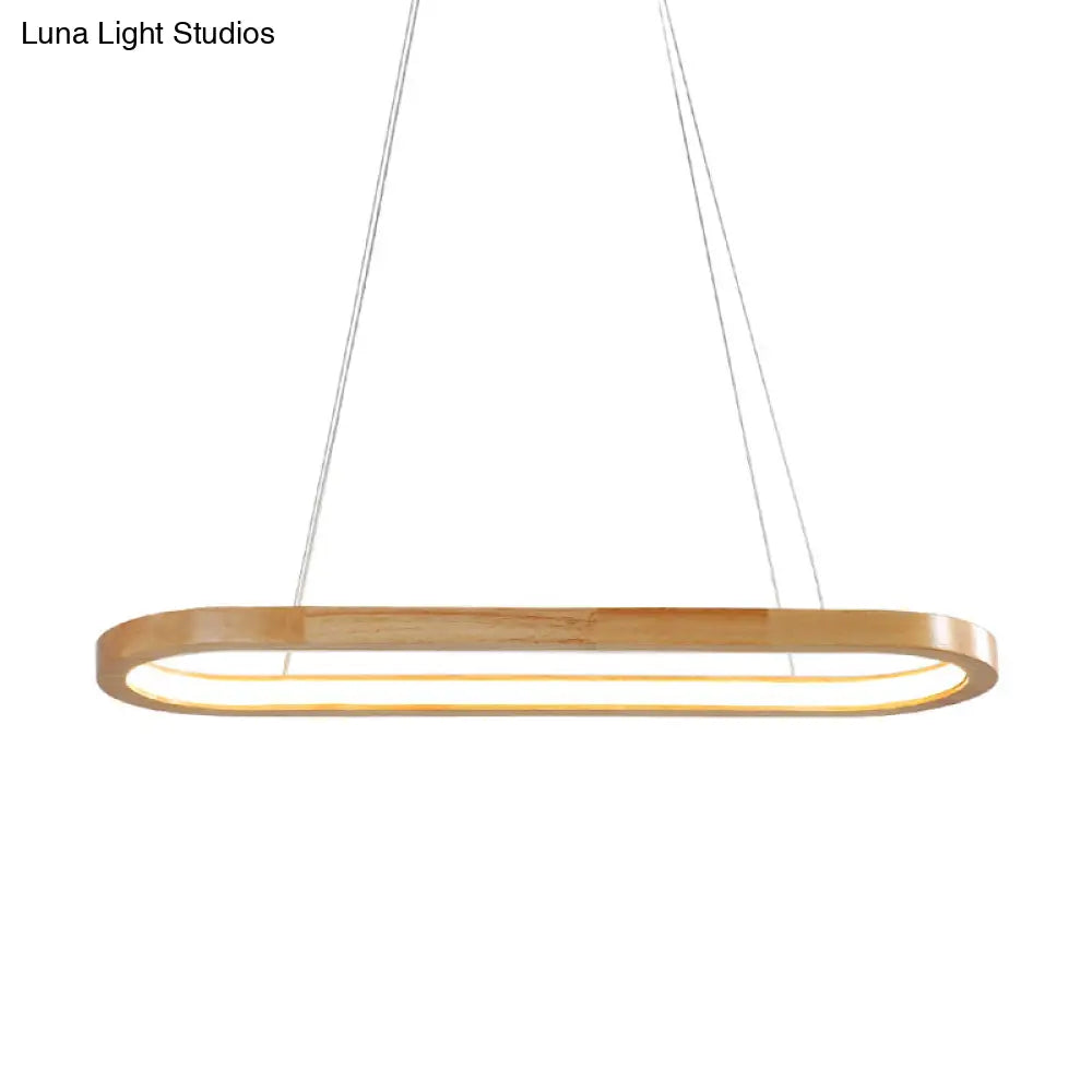 DecorBites™ Ellipse Wood Pendant Lighting Fixture - LED Simplicity in Beige (27.5"/35.5" Long)