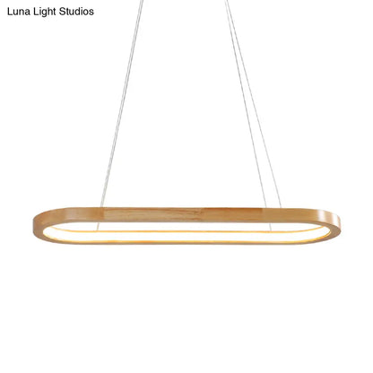 DecorBites™ Ellipse Wood Pendant Lighting Fixture - LED Simplicity in Beige (27.5"/35.5" Long)