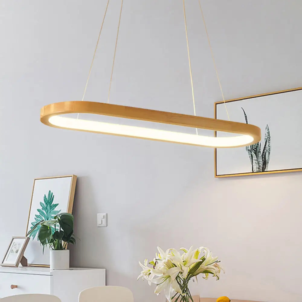 DecorBites™ Ellipse Wood Pendant Lighting Fixture - LED Simplicity in Beige (27.5"/35.5" Long)