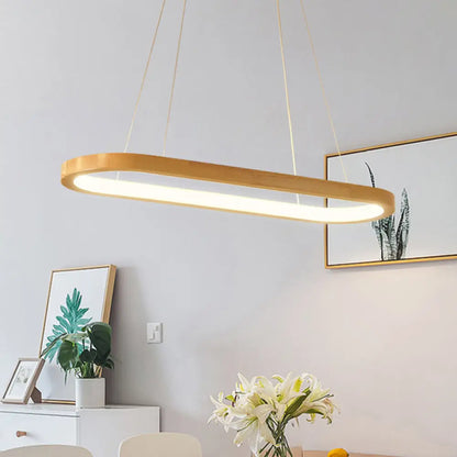 DecorBites™ Ellipse Wood Pendant Lighting Fixture - LED Simplicity in Beige (27.5"/35.5" Long)