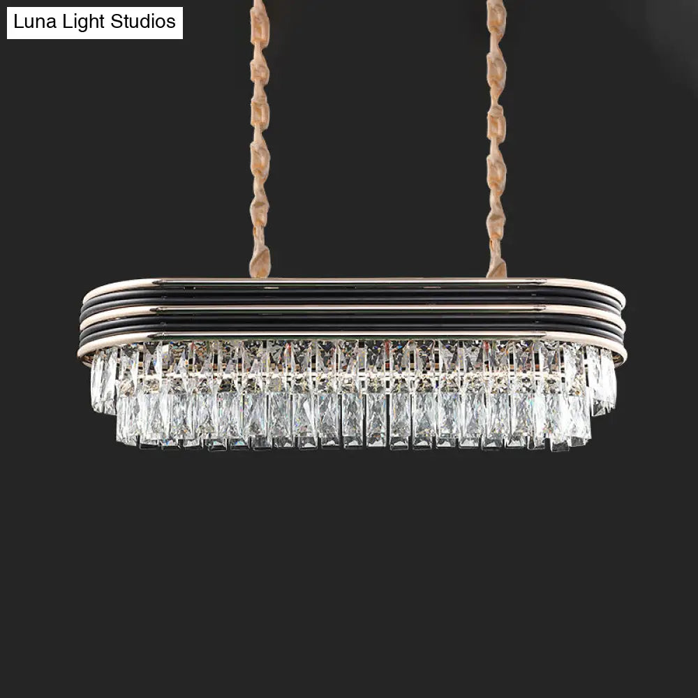 DecorBites™ Elliptical Pendant Lamp with Cut Crystal - Modern 8-Bulb Hanging Light in Black for Island