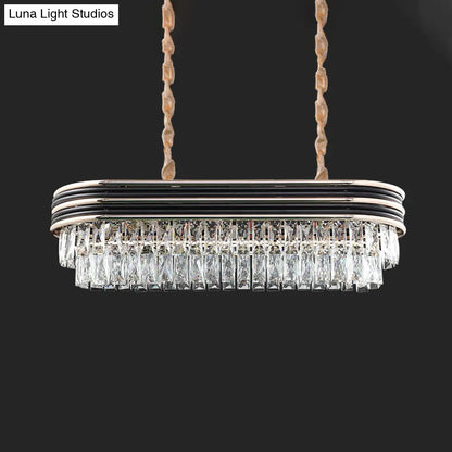 DecorBites™ Elliptical Pendant Lamp with Cut Crystal - Modern 8-Bulb Hanging Light in Black for Island