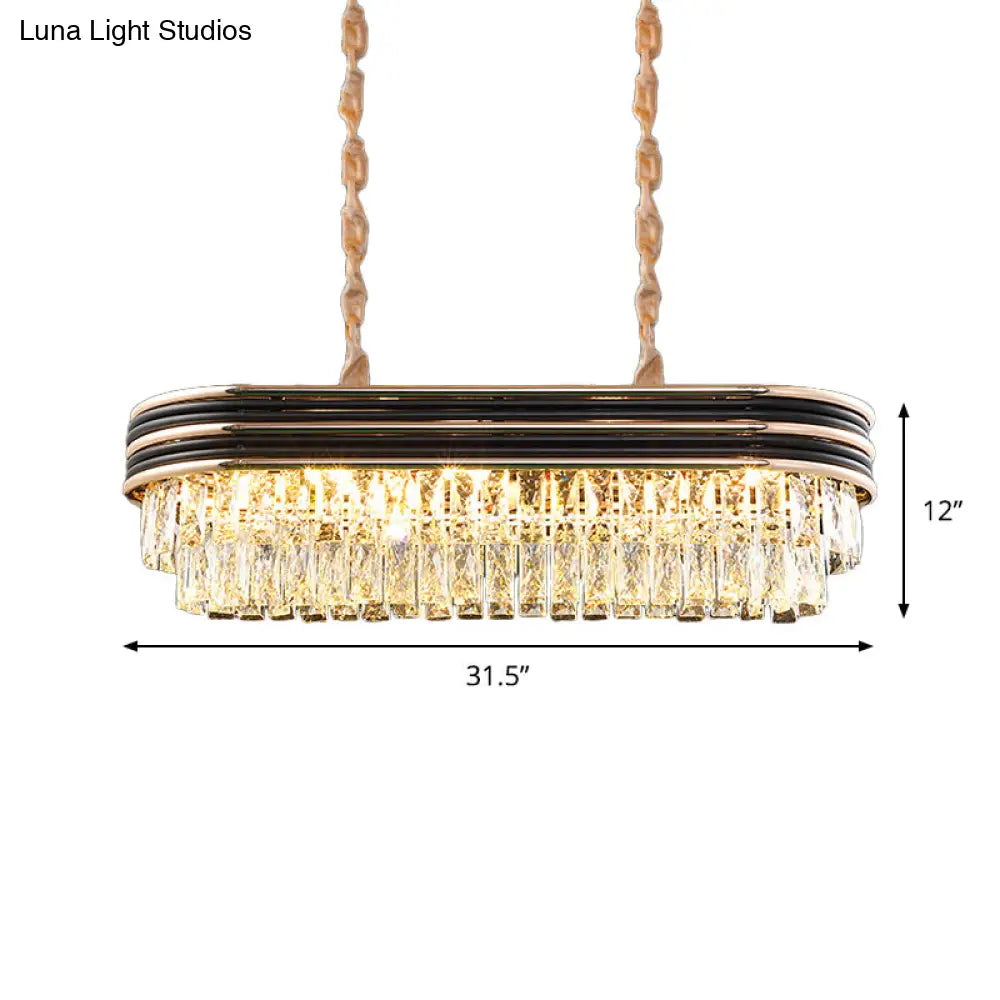DecorBites™ Elliptical Pendant Lamp with Cut Crystal - Modern 8-Bulb Hanging Light in Black for Island