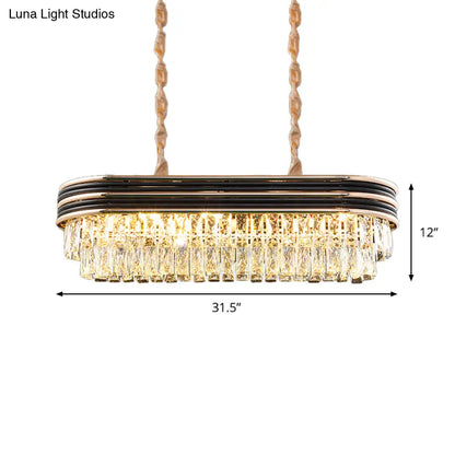 DecorBites™ Elliptical Pendant Lamp with Cut Crystal - Modern 8-Bulb Hanging Light in Black for Island