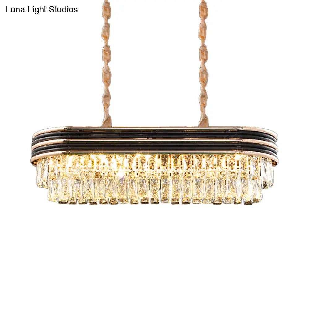 DecorBites™ Elliptical Pendant Lamp with Cut Crystal - Modern 8-Bulb Hanging Light in Black for Island